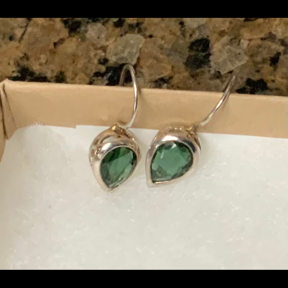 ‼️FIRE and ICE Emerald colored drop earrings.